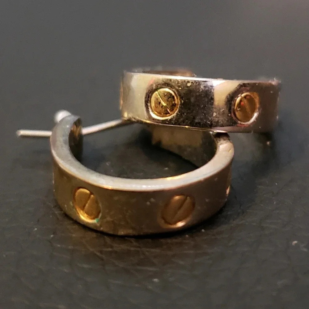 *EARRINGS,  silver and gold tone - Picture 2 of 5